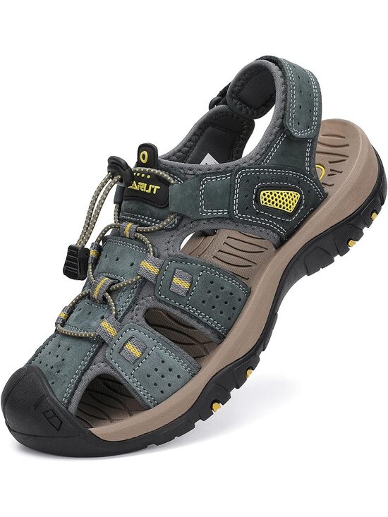 Men\'s Grey Closed Toe Leather Athletic Outdoor Hiking Sport Casual Sandal Shoes main image 6